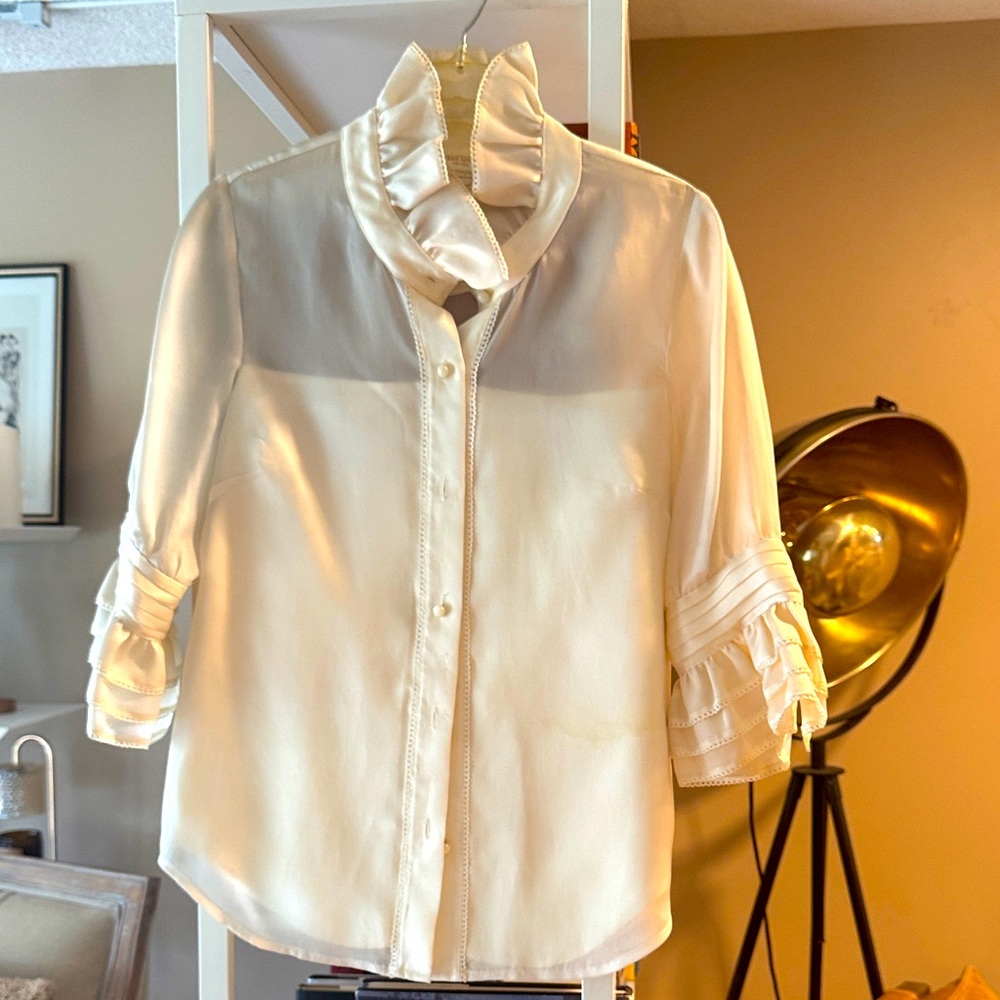 KATE SPADE Cream Ruffled Button Down Shirt